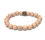 Lava salmon with royal mantra Om, bracelet elastic natural stone, ball 8 mm / 16-17 cm, born of the four elements