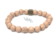 Lava salmon with royal mantra Om, bracelet elastic natural stone, ball 8 mm / 16-17 cm, born of the four elements