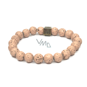 Lava salmon with royal mantra Om, bracelet elastic natural stone, ball 8 mm / 16-17 cm, born of the four elements