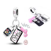 Sterling silver 925 Phone, headphone and smart watch 3in1, pendant on bracelet interests