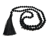 Onyx náhrdelník 80 + 1 kuliček matný meditační šperk, přírodní kámen, vázaný střapec, korálek 8 mm