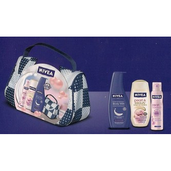 Nivea Pearl shower gel 250 ml + antiperspirant spray 150 ml + body lotion 400 ml cosmetic set for women