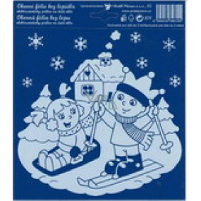 Window foil without glue white skiers on glass 23 x 20 cm