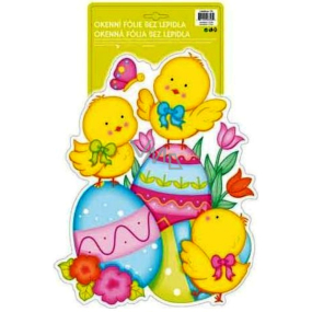 Window foil without glue Easter hologram shaped, chickens and eggs 40 x 27 cm