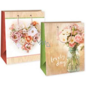 Ditipo Gift paper bag 26.4 x 13.6 x 32.7 cm beige rose - heart, in glass