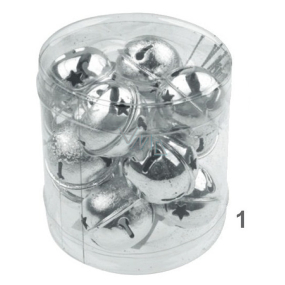 Silver bells in a box of 3 cm 12 pieces
