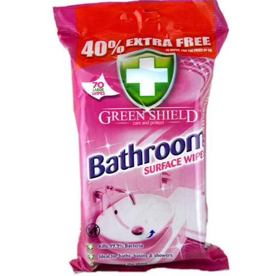 Green Shield Bathroom Antibacterial Cleaning Wipes 70 Pieces