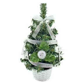 Christmas tree decorated with silver with a 20 cm ribbon