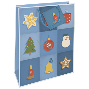 Nekupto Gift paper bag 32.5 x 26 x 13 cm Christmas blue with Christmas motifs WBL 1952 40