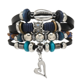 Leather multi-layer bracelet, kauri shell symbol + heart, adjustable size