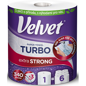 Velvet Turbo Paper Kitchen Towels 3-layer 340 Sheets 75.82 m 1 Roll