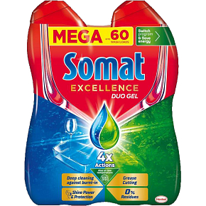 Somat Excellence Duo Gel for Dishwasher, 2× 540 ml, 60 doses