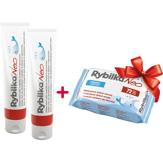 Herbacos Rybilka Neo Skin Care Ointment 2 x 100 ml + soft wet wipes for children 72 pieces, cosmetic set