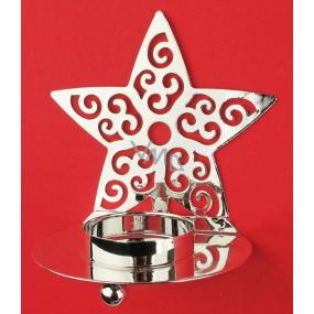 Candlestick metal silver star 9 cm for a tea candle