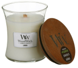 WoodWick Linen - Pure linen scented candle with wooden wick and glass lid small 85 g