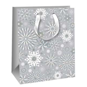 Ditipo Gift paper bag Glitter 26.4 x 13.6 x 32.7 cm gray snowflakes