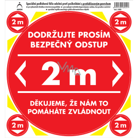 Arch Safety and information pictograms Floor sticker Safe distance 2 m, red 21 x 23 cm