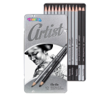 Colorino Artist drawing set of graphite pencils and charcoals, round, 10 pencils and soft and hard charcoal, metal box