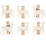 Wooden deer on a peg natural 4 cm 6 pieces