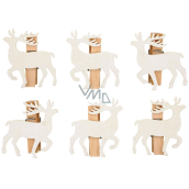 Wooden deer on a peg natural 4 cm 6 pieces