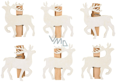 Wooden deer on a peg natural 4 cm 6 pieces