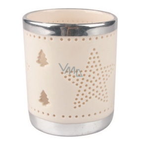Porcelain white candlestick with a silver rim with a star 8.2 cm