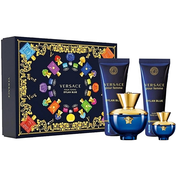 Versace Dylan Blue pour Femme eau de parfum for women 100 ml + body lotion 100 ml + shower gel 100 ml + eau de parfum 5 ml, gift set for women