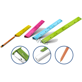 Y-Plus+ Multifunctional ruler 4in1 with pencil, rubber and sharpener 30 cm different colours