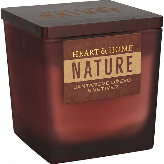 Heart & Home Nature Amber wood and vetiver scented candle large glass, burning time up to 40 hours 210 g