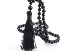 108 Mala Onyx necklace meditation jewelry, natural stone, knotted tassel, bead 8 mm