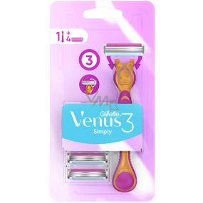 Gillette Venus Simply 3 razor with moisturizing strip + 4 replacement heads for women