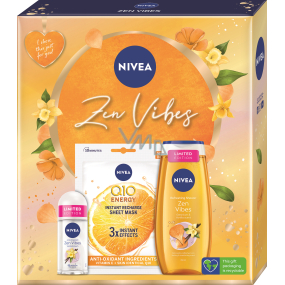 Nivea Zen Vibes Q10 Energy textile face mask 1 piece + Zen Vibes shower gel 250 ml + Zen Vibes antiperspirant roll-on 50 ml, cosmetic set for women