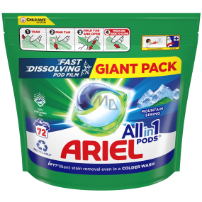 Ariel All in 1 Pods Mountain Spring gel capsules for washing white and light-coloured laundry 72 pieces