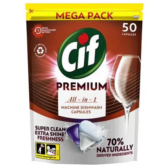 Cif Premium Clean All in 1 Regular Dishwasher Tablets 50 pcs