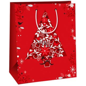 Ditipo Gift paper bag 26,4 x 13,6 x 32,7 cm Christmas red, potted tree