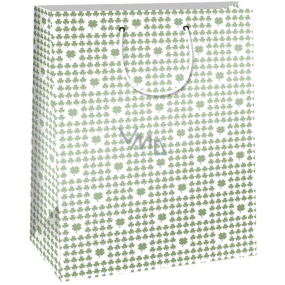 Ditipo Gift Paper Bag 32.4 x 10.2 x 45.5 cm White, Four-leaf Clovers