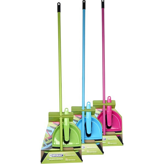 Spokar Cleaning kit brush + scoop + broom + metal stick 120 cm various colors 1 set