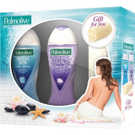 Palmolive Spa experience shower gel 250 ml + shower gel 250 ml + washing sponge, cosmetic set