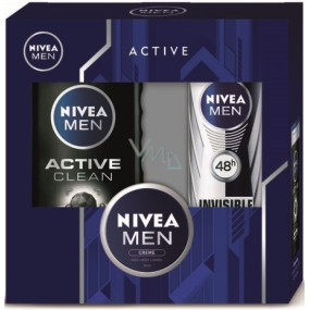 Nivea Men Active Clean 250 ml shower gel + Black & White Power antiperspirant spray 150 ml + Men cream 30 ml, cosmetic set