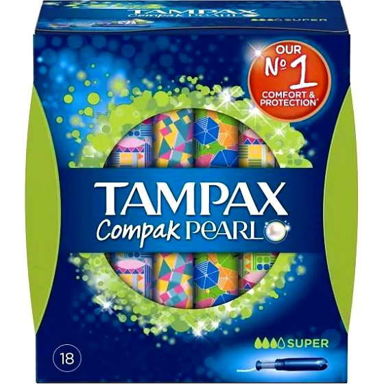Tampax Compak Pearl Super women's tampons with 18-piece applicator