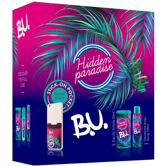 BU Hidden Paradise eau de toilette for women 50 ml + deodorant spray 150 ml + mobile phone sticker, gift set
