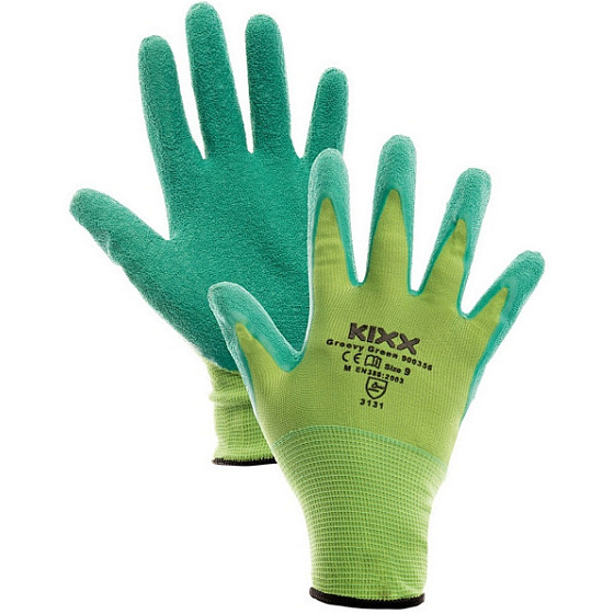 Kixx Groovy Green work nylon gloves with latex coating, size 8, GD900320