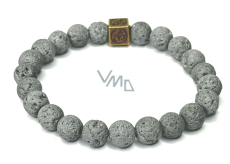 Lava grey silver plated with royal mantra Om, bracelet elastic natural stone, ball 8 mm / 16-17 cm, born of the four elements