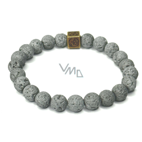 Lava grey silver plated with royal mantra Om, bracelet elastic natural stone, ball 8 mm / 16-17 cm, born of the four elements