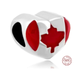 Charm Sterling Silver 925 Canadian Flag Heart - I Love Canada, Travel Bracelet Bead