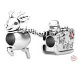 Charm Sterling silver 925 Santa and Rudolph on a sleigh, bead on a bracelet Christmas