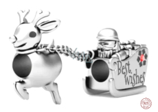 Charm Sterling silver 925 Santa and Rudolph on a sleigh, bead on a bracelet Christmas