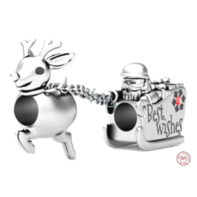 Charm Sterling silver 925 Santa and Rudolph on a sleigh, bead on a bracelet Christmas