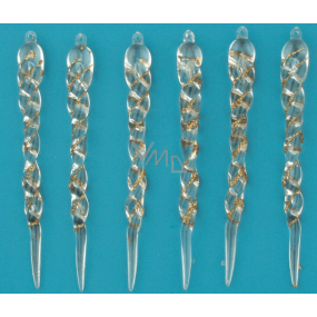 Icicles gold transparent with pearl glitter for hanging 13 cm 6 pieces