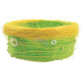 Spring sisal basket with daisies and pearls 18 cm